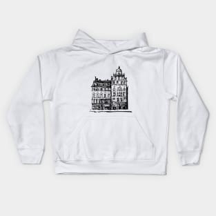 Old house. Black contour linear pattern. Kids Hoodie